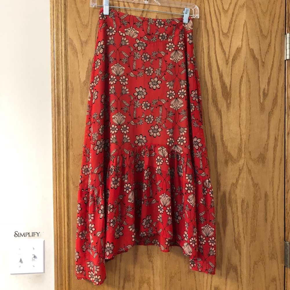 For love and lemons red floral peasant skirt